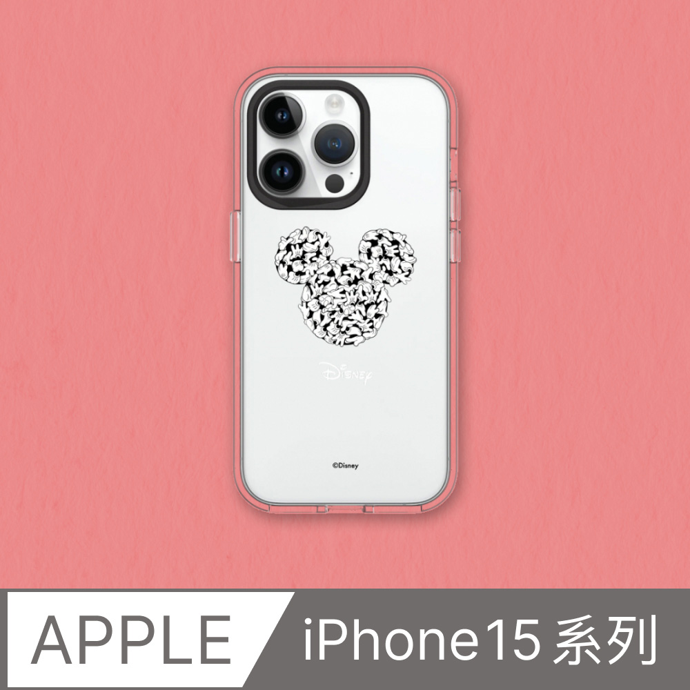 【犀牛盾】iPhone 15系列Clear透明防摔手機殼｜迪士尼-米奇系列-黑標款-米奇與白手套