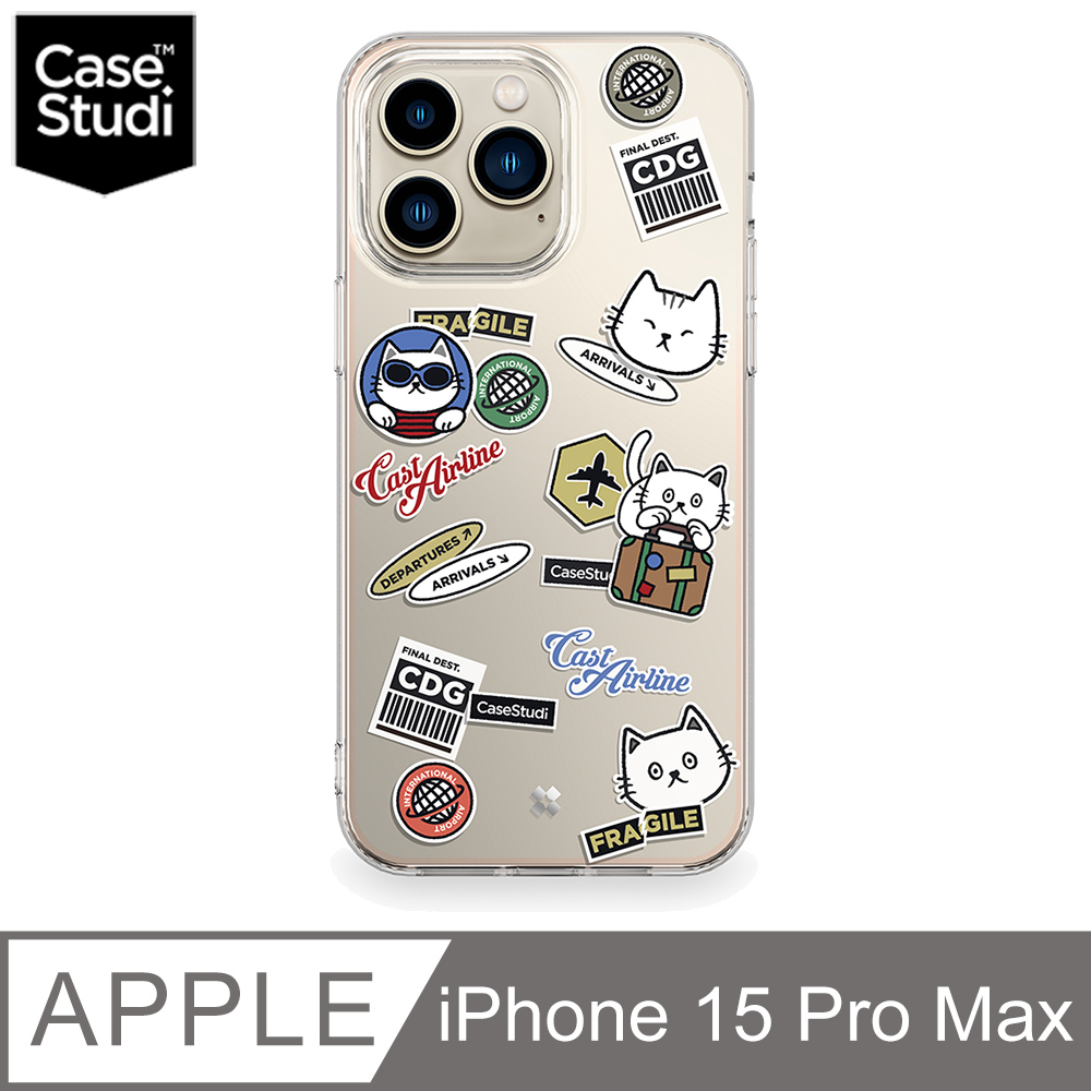 CaseStudi iPhone 15 Pro Max (6.7吋) Cast 透明殼-旅遊貓