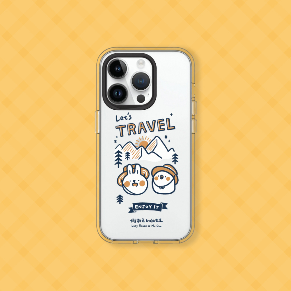 【犀牛盾】iPhone 15系列Clear透明防摔手機殼｜懶散兔與啾先生系列-Lets travel