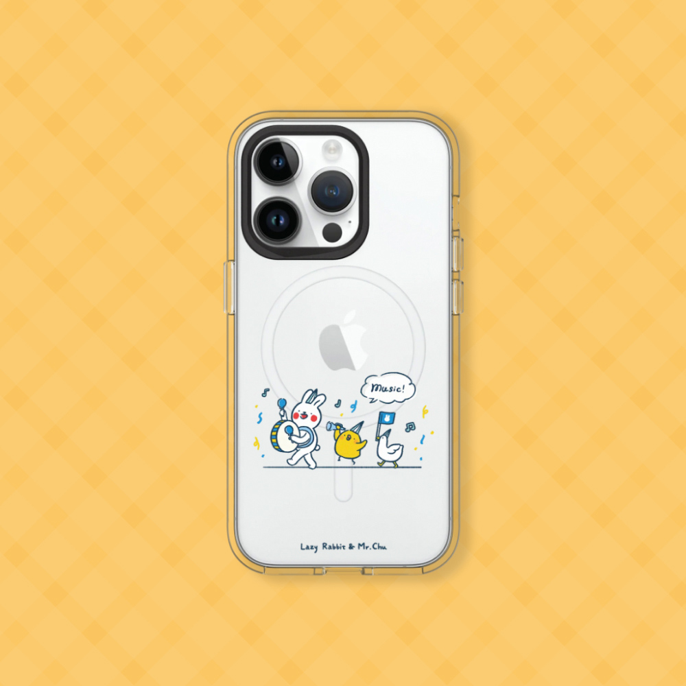 【犀牛盾】iPhone 15系列Clear(MagSafe 兼容)透明防摔手機殼｜懶散兔與啾先生系列-music!