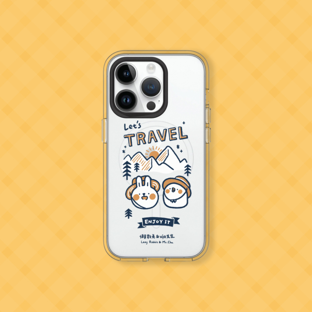 【犀牛盾】iPhone 15系列Clear(MagSafe 兼容)透明防摔手機殼｜懶散兔與啾先生系列-Lets travel