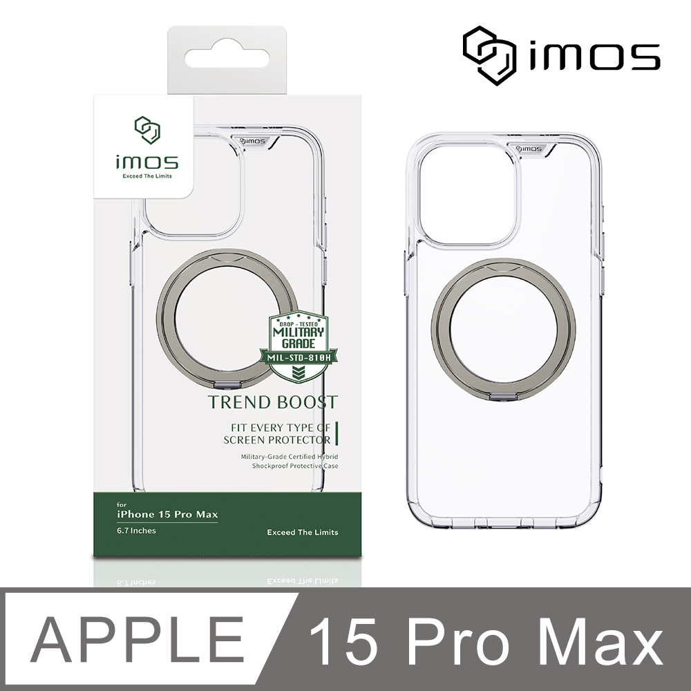 iMOS Apple iPhone 15 Pro Max 6.7吋 Ｍ系列 磁吸軍規防震保護殼-透明