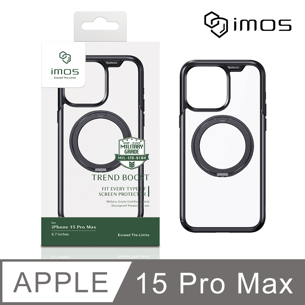 iMOS Apple iPhone 15 Pro Max 6.7吋 Ｍ系列 磁吸軍規防震保護殼-潮流黑