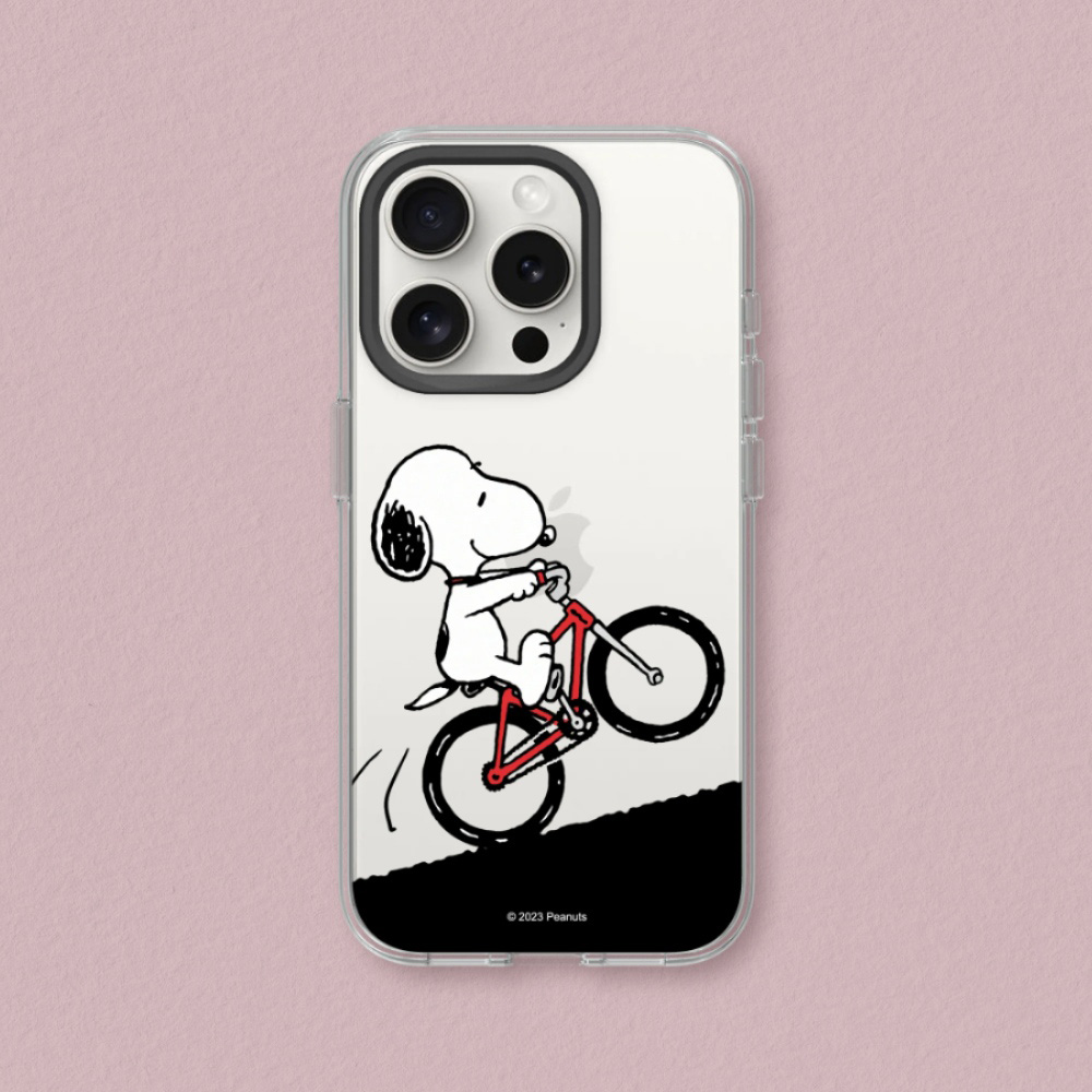 【犀牛盾】iPhone 15系列Clear透明防摔手機殼｜Snoopy史努比系列-騎腳踏車