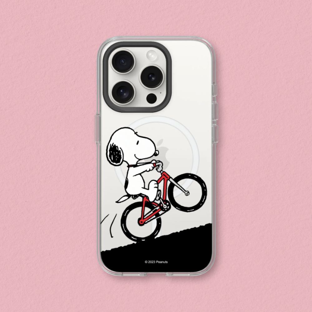 【犀牛盾】iPhone 15系列Clear(MagSafe 兼容)透明防摔手機殼｜Snoopy史努比系列-騎腳踏車