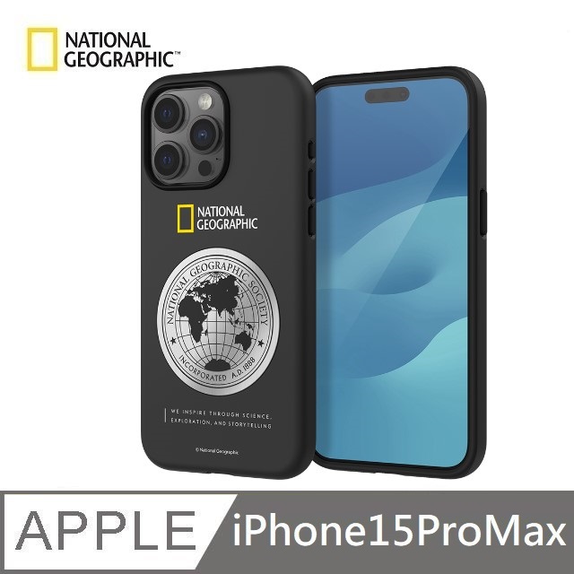 【National Geographic 】 國家地理 Metal Deco 地球徽章 手機殼 適用 iPhone 15 Pro Max