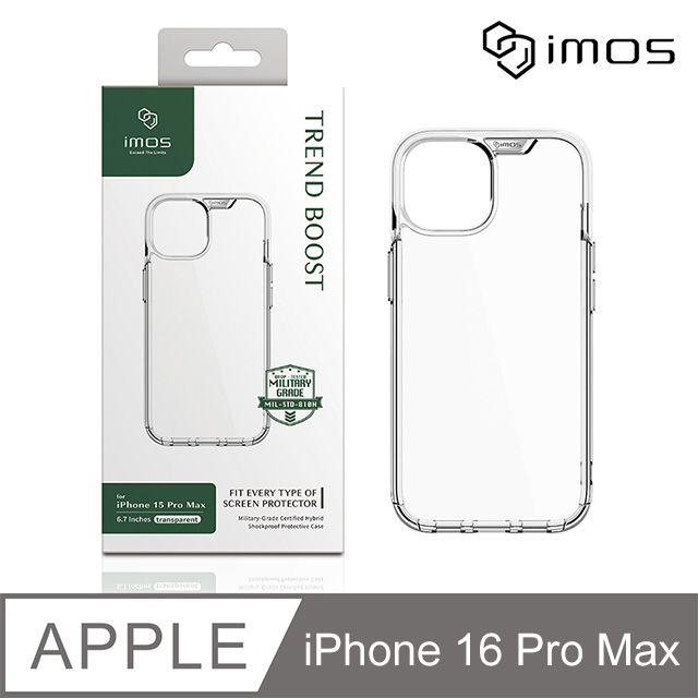 iMOS Apple iPhone 16 Pro Max 6.9吋 軍規認證雙料防震保護殼-透明