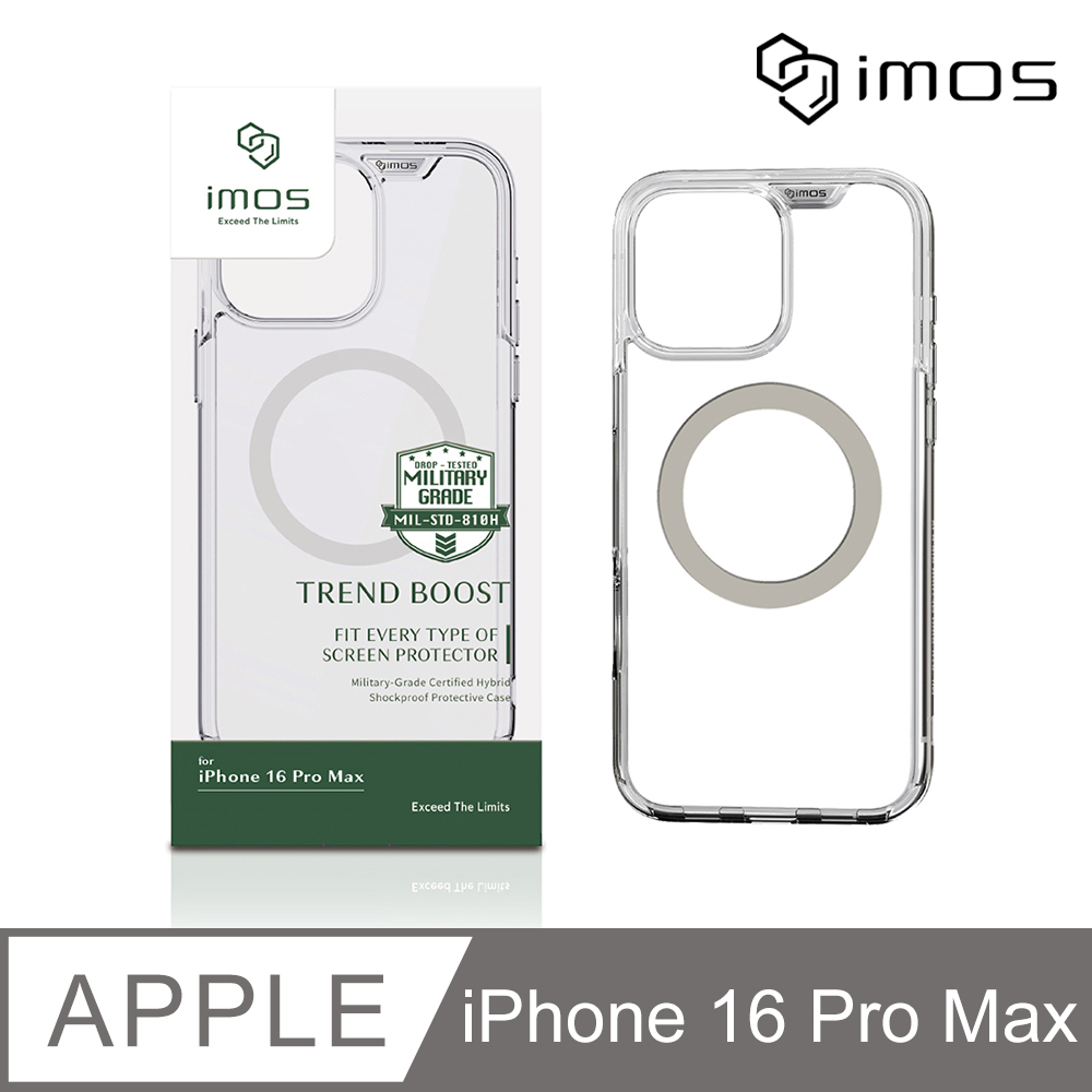 iMOS Apple iPhone 16 Pro Max 6.9吋 磁吸軍規防震保護殼-透明