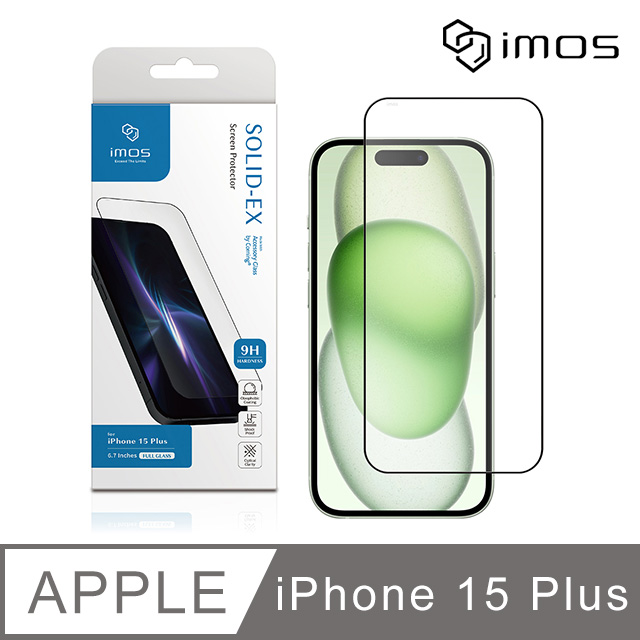 iMOS Apple iPhone 15 Plus 6.7吋 9H康寧滿版黑邊玻璃螢幕保護貼(AGbc)