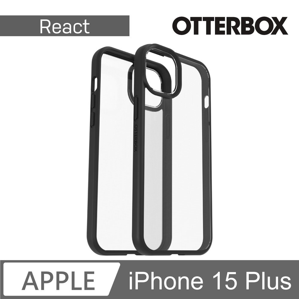 【OtterBox】iPhone 15 Plus 6.7吋 React 輕透防摔殼 (黑透)