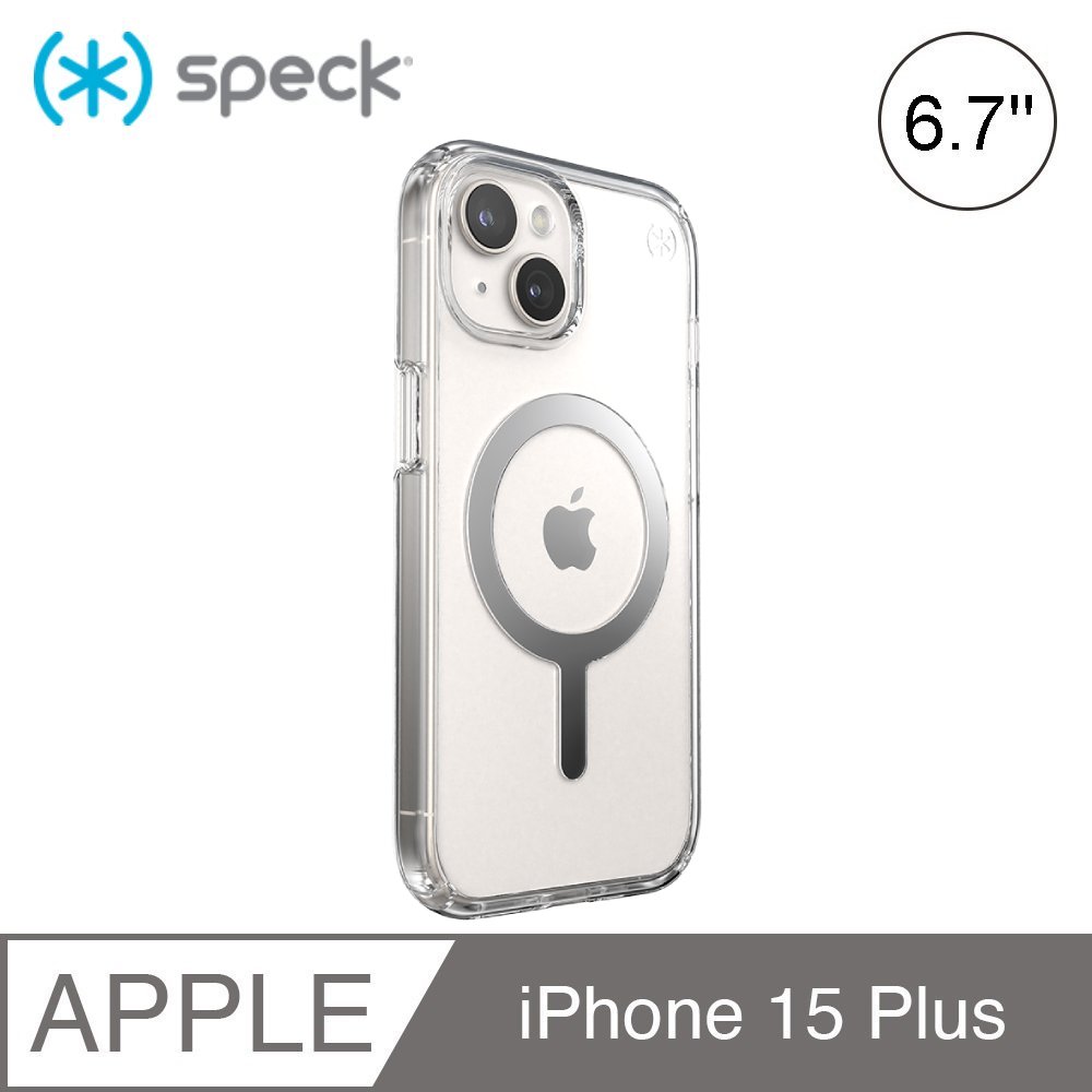 Speck Perfect Clear MagSafe iPhone 15 Plus 6.7吋 磁吸透明防摔殼-銀色