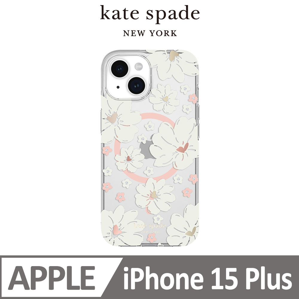 【kate spade】iPhone 15 Plus MagSafe 精品手機殼 純白牡丹