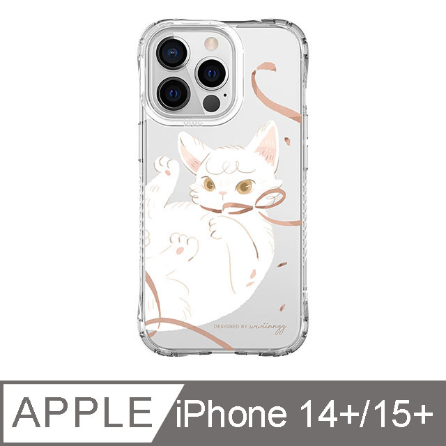 iPhone 15 Plus 6.7吋 wwiinngg緞帶貓咪抗黃防摔iPhone手機殼