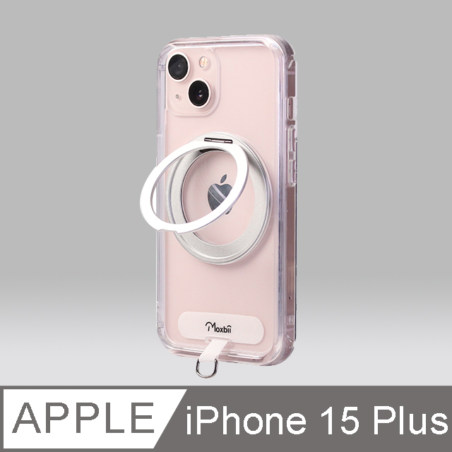 Moxbii 極空戰甲(For iPhone 15 Plus)旋轉磁吸支架+掛片 手機殼 不變黃 magsafe磁吸 360度旋轉