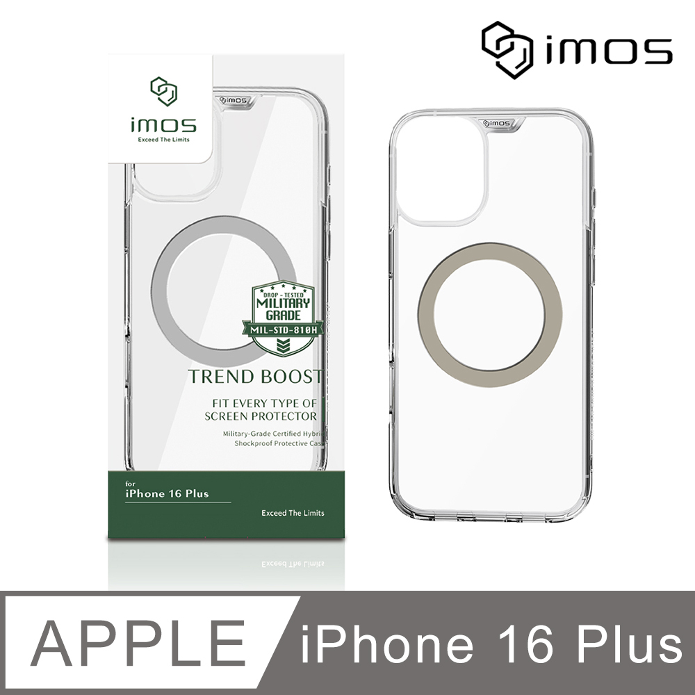 iMOS Apple iPhone 16 Plus 6.7吋 磁吸軍規防震保護殼-透明