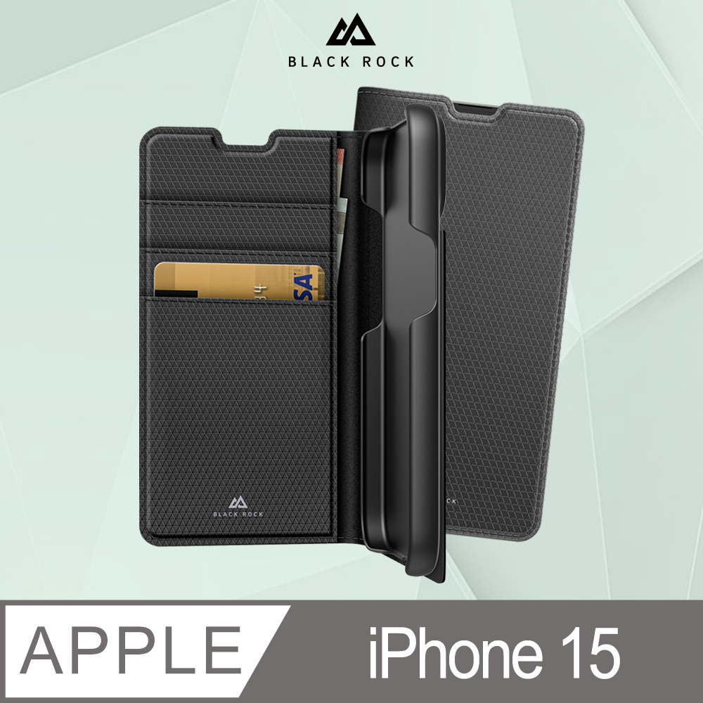 德國Black Rock 防護翻蓋皮套-iPhone 15 (6.1)黑