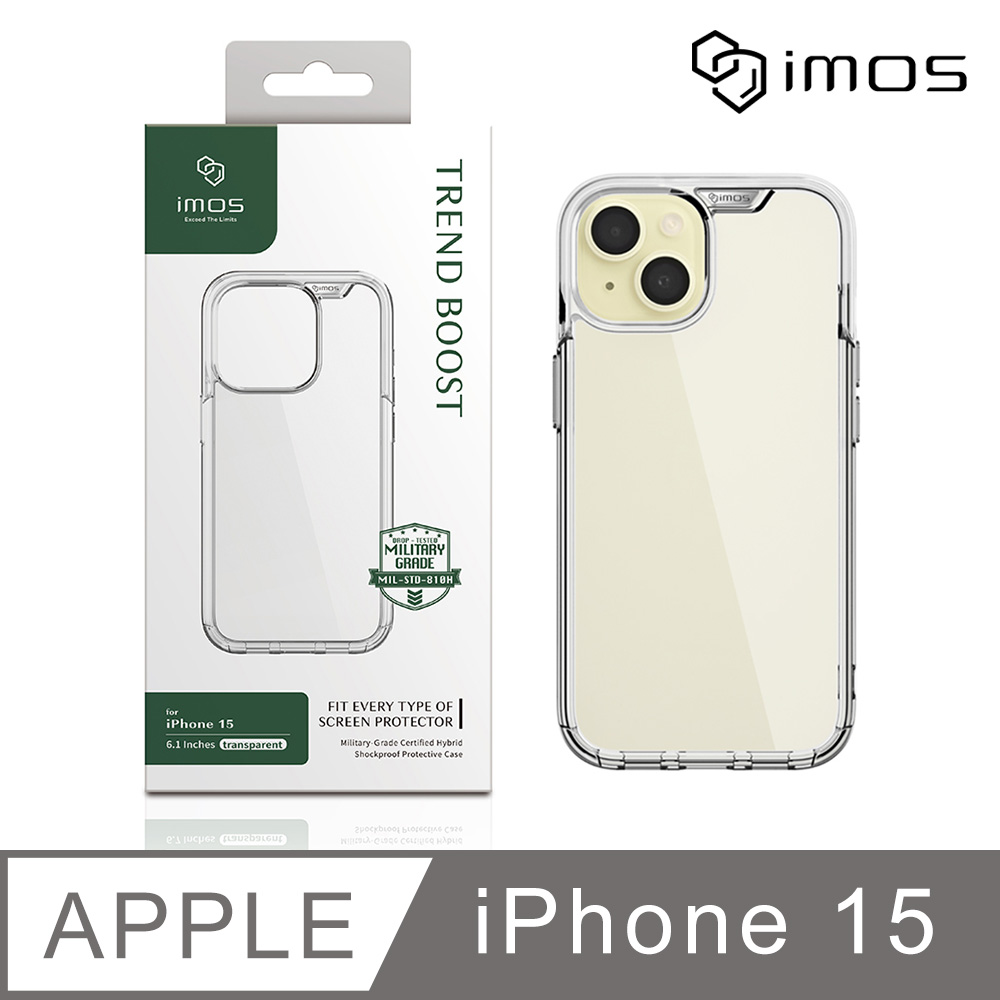 iMOS Apple iPhone 15 6.1吋 Ｍ系列 軍規認證雙料防震保護殼-透明