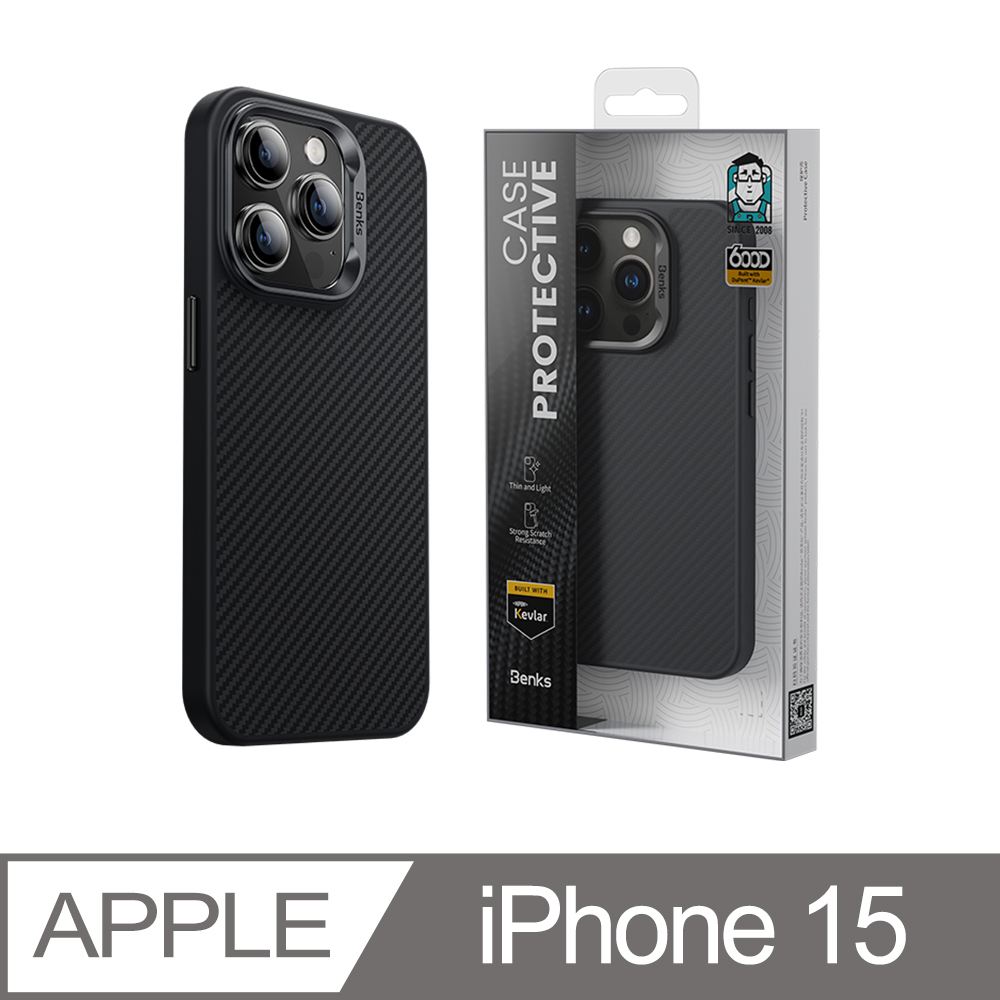 【Benks】iPhone 15 (6.1) 凱芙拉系列升級版600D 磁吸防摔殼 MagSafe軍規碳纖超薄 手機保護套