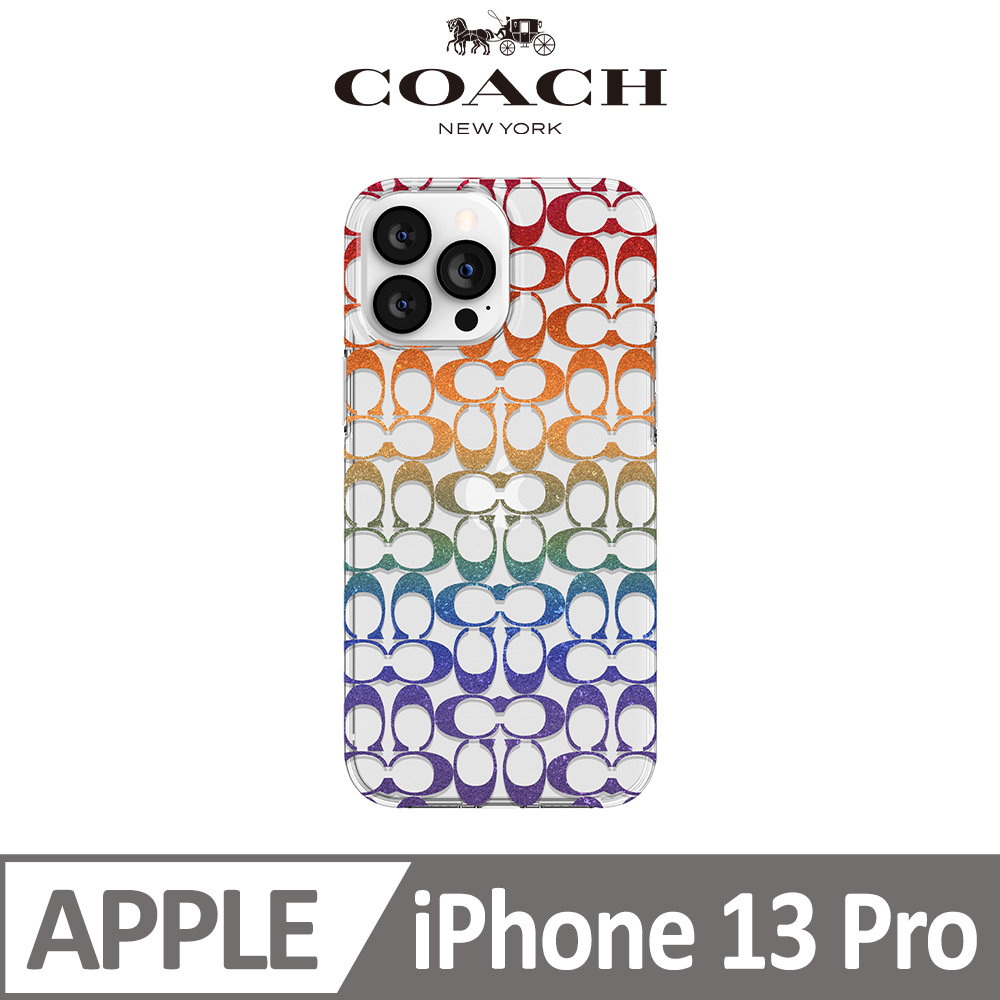 【COACH】 iPhone 13 Pro 精品手機防摔保護殼 經典大C漸層彩虹