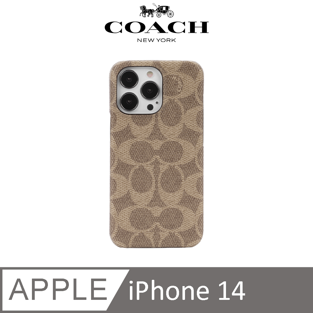 【COACH】iPhone 14 精品手機殼 卡其色經典大C