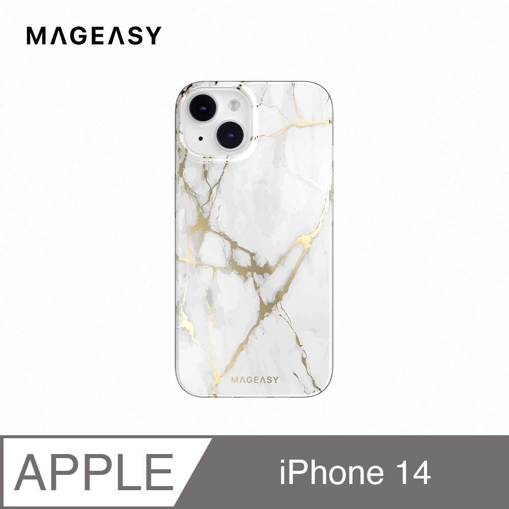魚骨牌 MAGEASY iPhone 14 6.1吋 Marble 大理石紋防摔手機殼,香檳白