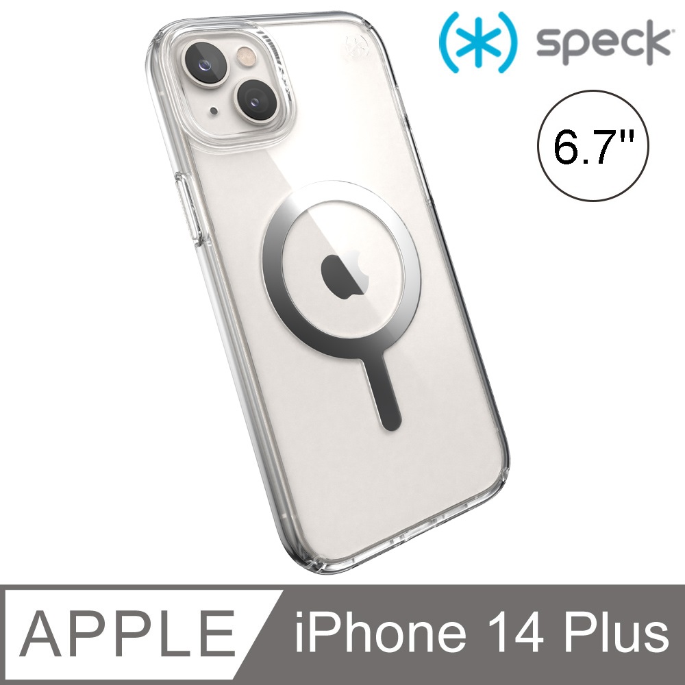 Speck Perfect Clear MagSafe iPhone 14 Plus 6.7吋 磁吸透明防摔殼-銀色