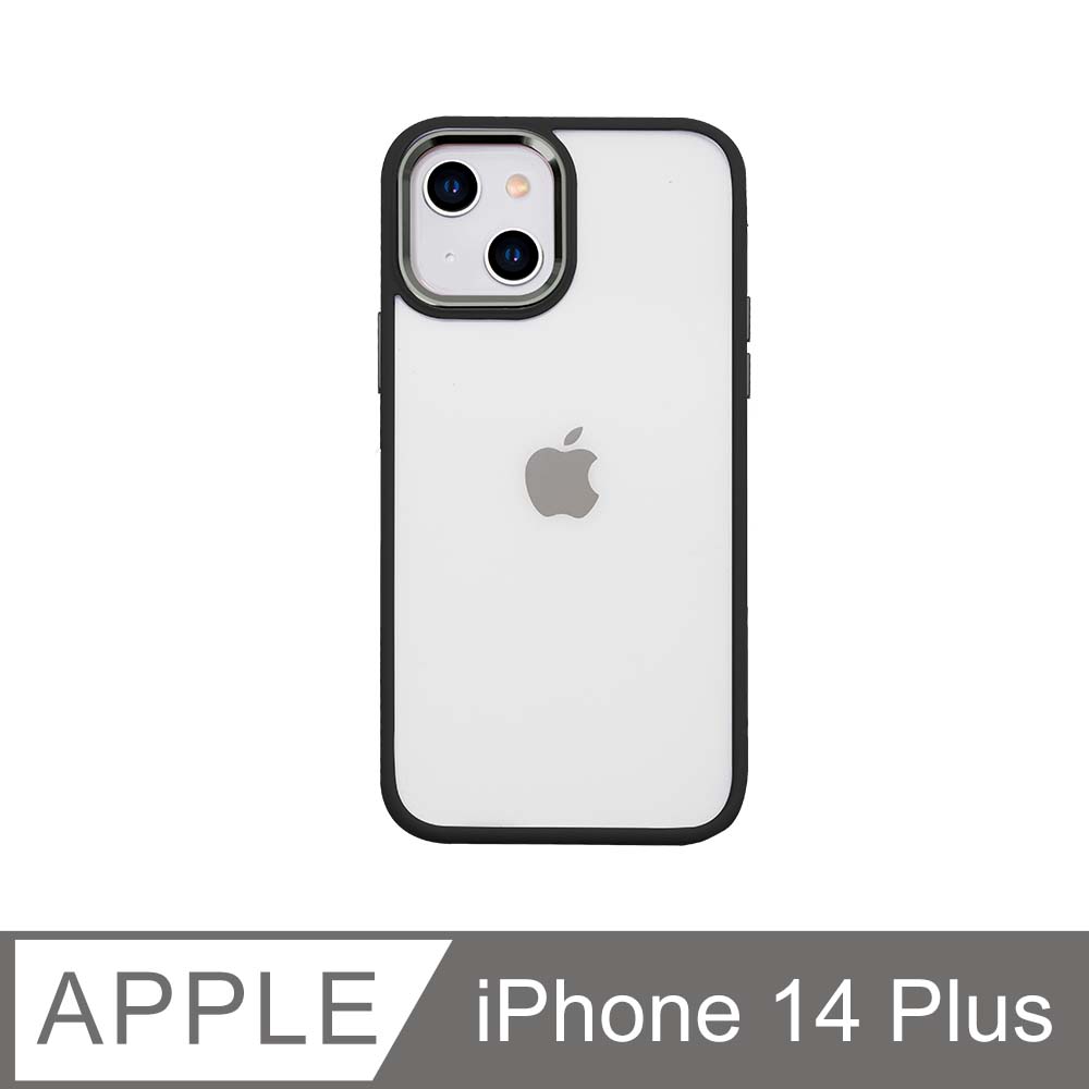 無機質風格 ✦ 金屬鏡框手機殼 iPhone 14 Plus / i14 Plus 硬殼軟邊 保護殼套-黑