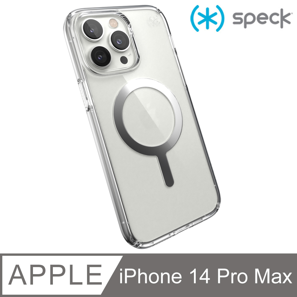 Speck iPhone 14 Pro Max (6.7吋) Presidio Perfect-Clear MagSafe 銀色磁吸透明防摔殼