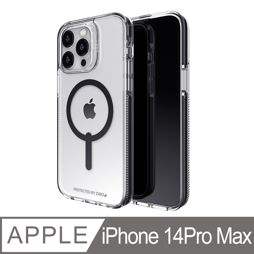 Gear4 iPhone 14 Pro Max 6.7吋 D3O 聖塔克魯茲透明黑框磁吸款-抗菌軍規防摔保護殼