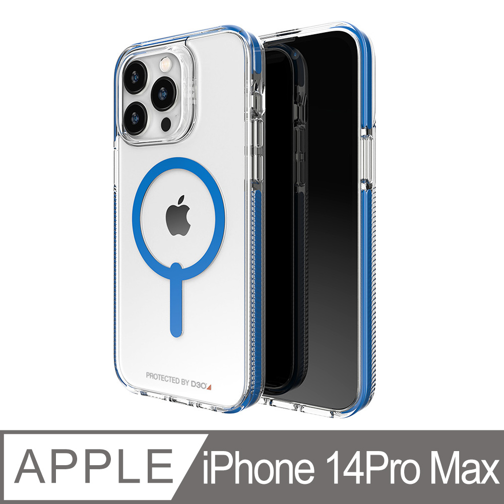 Gear4 iPhone 14 Pro Max 6.7吋 D3O 聖塔克魯茲透明藍框磁吸款-抗菌軍規防摔保護殼
