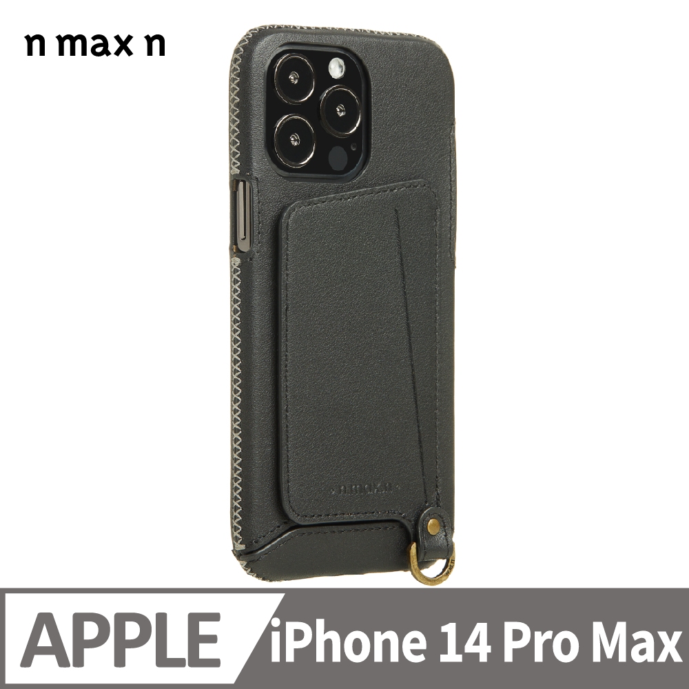 iPhone14 Pro Max 經典系列/附皮革手腕帶/站立卡袋-碳黑