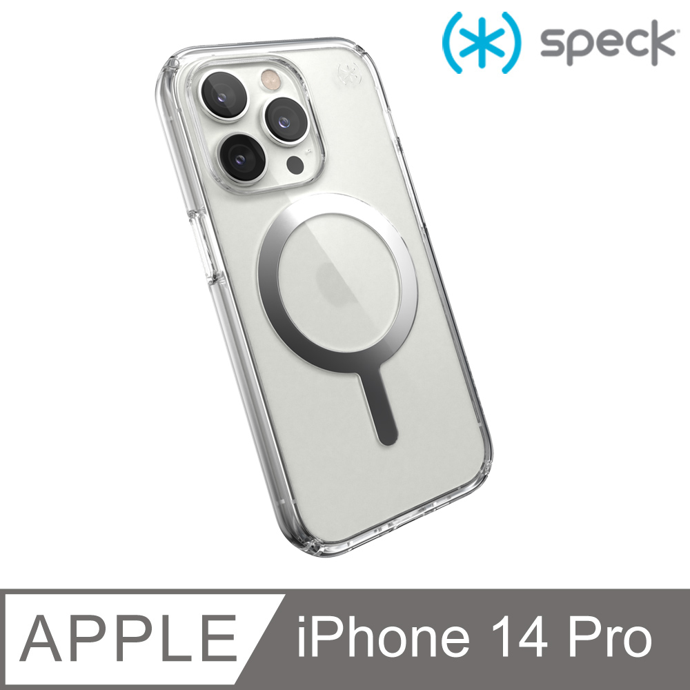 Speck iPhone 14 Pro (6.1吋) Presidio Perfect-Clear MagSafe 銀色磁吸透明防摔殼