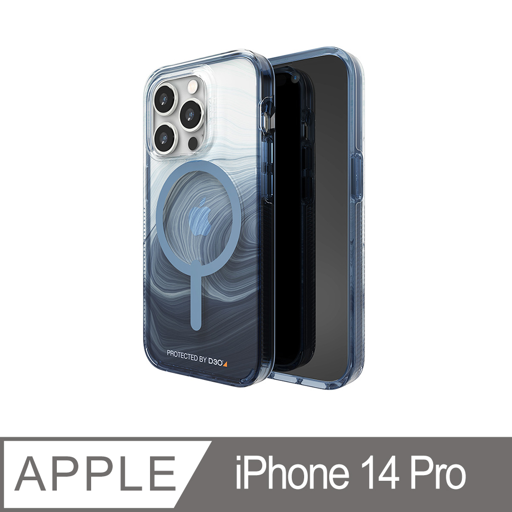Gear4 iPhone 14 Pro 6.1吋 D3O Milan Snap 米蘭磁吸款透明藍漩渦-抗菌軍規頂級軍規防摔保護殼