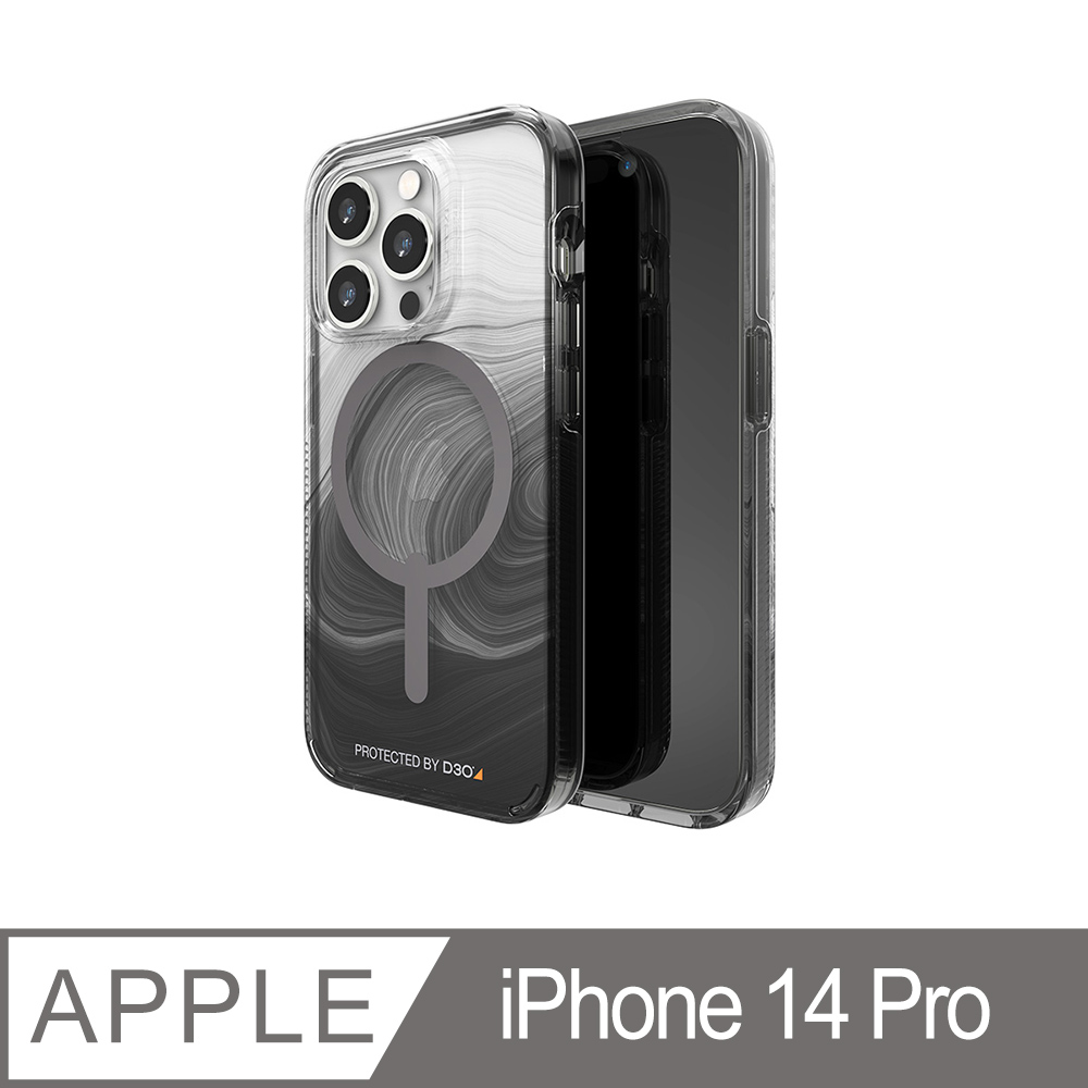 Gear4 iPhone 14 Pro 6.1吋 D3O Milan Snap 米蘭磁吸款透明黑漩渦-抗菌軍規頂級防摔保護殼