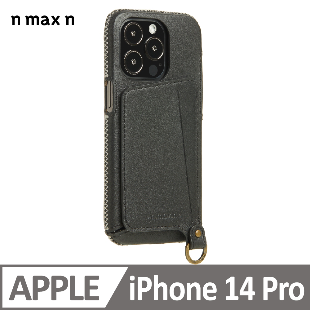 iPhone14 Pro 經典系列附皮革手腕帶 全包覆站立架手機套-碳黑