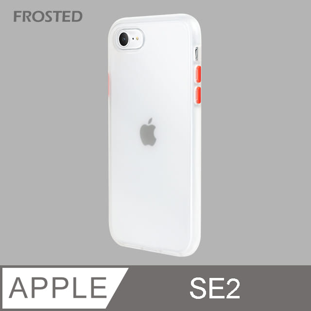 【個性撞色防摔】iPhone SE (第2代) iPhone SE2 手機殼 親膚手感 鏡頭加高 不留指紋(白+紅鍵)