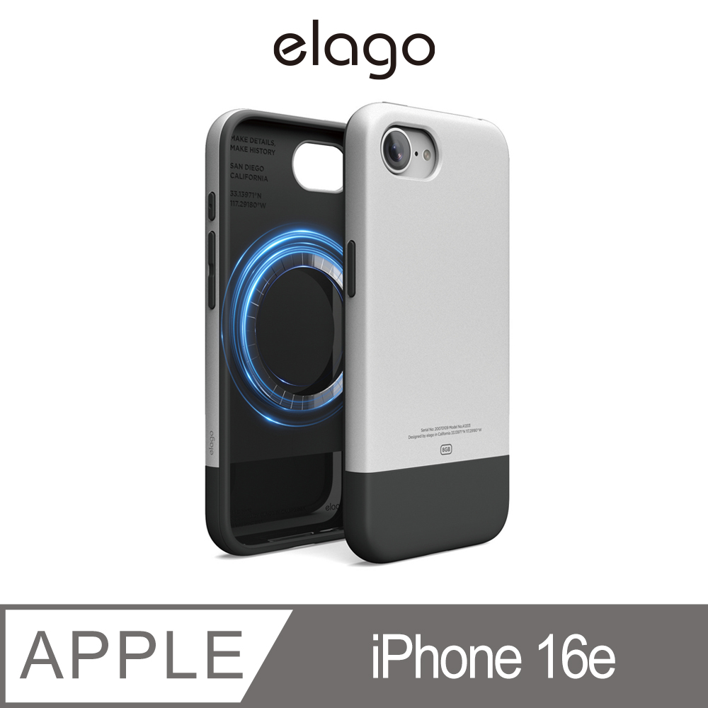 【elago】iPhone 16e 磁吸初代復刻版防摔手機殼-銀黑