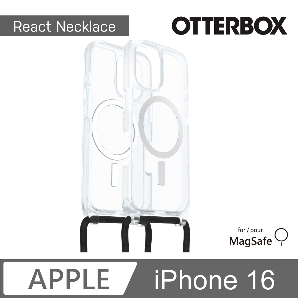 【OtterBox】iPhone 16 6.1吋 ReactNecklace 簡約掛繩輕透防摔殼-透(支援MagSafe)