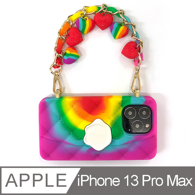 【Candies】經典彩虹小香風晚宴包手機殼-iPhone 13 Pro Max