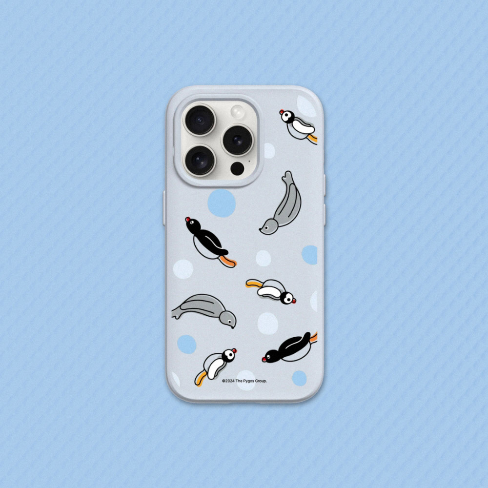 【犀牛盾】iPhone 15系列SolidSuit防摔背蓋手機殼｜Pingu企鵝家族系列-一起游泳(多色)