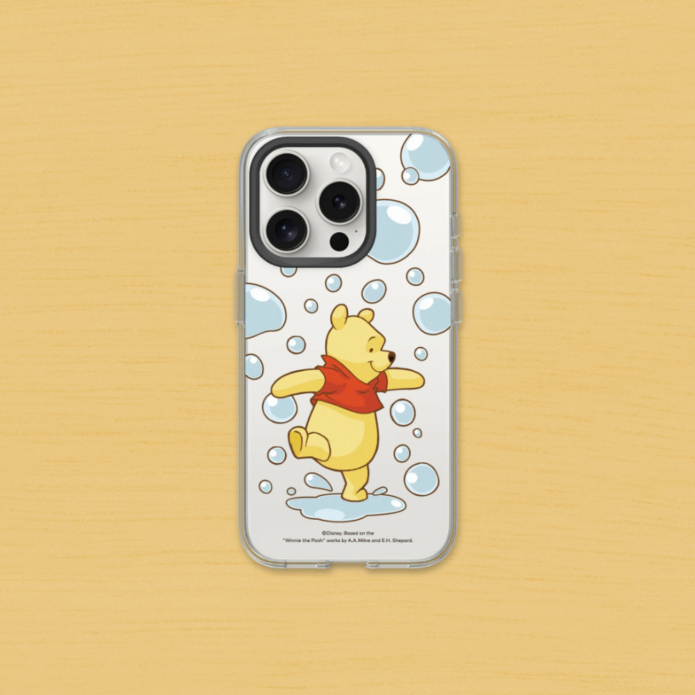 【犀牛盾】iPhone 16系列Clear透明防摔手機殼｜小熊維尼系列-玩泡泡