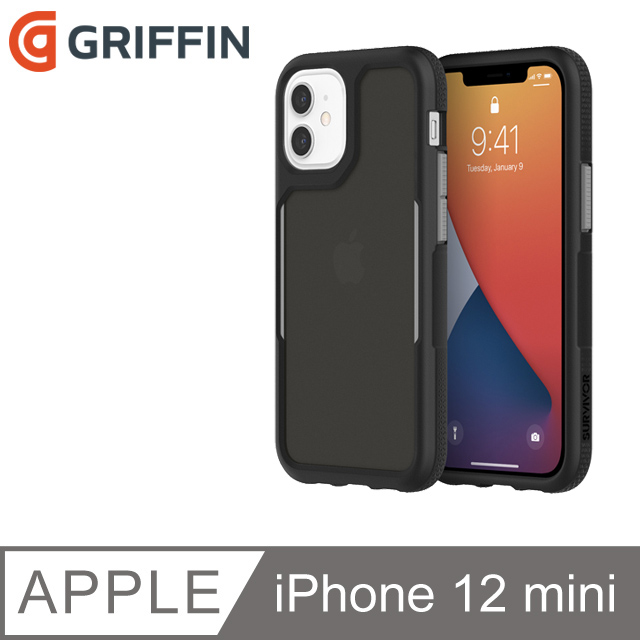 Griffin Survivor Endurance iPhone 12 mini 軍規抗菌霧透防摔殼(4.25米防摔)-黑色/霧透黑背蓋