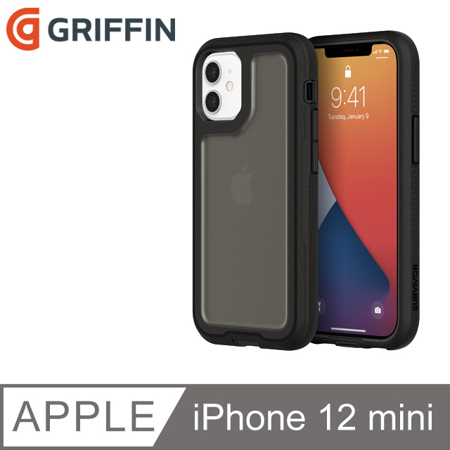 Griffin Survivor Extreme iPhone 12 mini 軍規抗菌4重防護防摔殼(4.9米防摔)-黑色/霧透黑背蓋