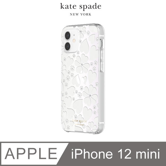 Kate Spade Clover Hearts iPhone 12 mini 愛心/幸運草+白色鑲鑽透明殼
