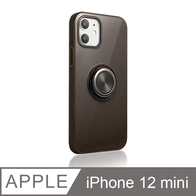 《指環支架空壓殼》iPhone 12 mini 手機殼 i12 mini 保護殼 磁吸式 手機支架 軟殼(透黑)