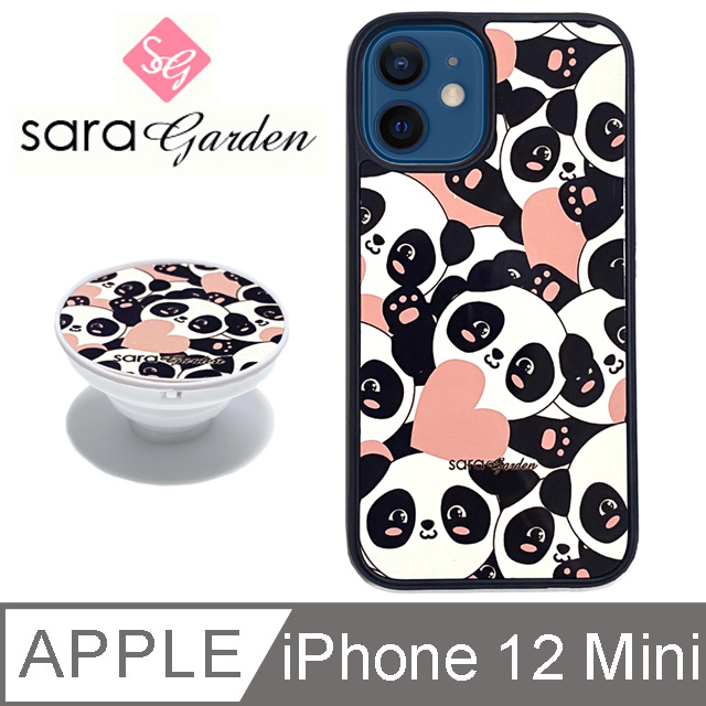 【Sara Garden】iPhone 12 Mini 手機殼 i12 Mini 防摔保護殼 5.4吋 氣囊手機支架 愛心熊貓