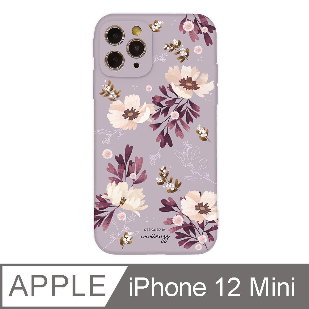 iPhone 12 Mini 5.4吋 wwiinngg粉紫花茶全包抗污iPhone手機殼