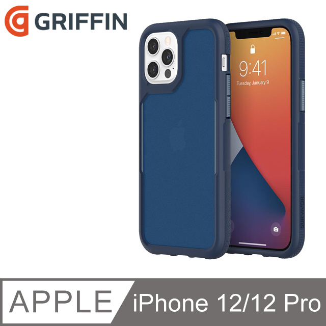 Griffin Survivor Endurance iPhone 12/12 Pro軍規抗菌霧透防摔殼(4.25米防摔)-海軍藍/霧透藍背蓋