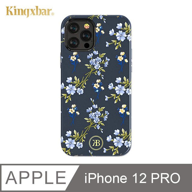 Kingxbar 花季系列 iPhone12 Pro 手機殼 i12 Pro 施華洛世奇水鑽保護殼 (碎花藍)