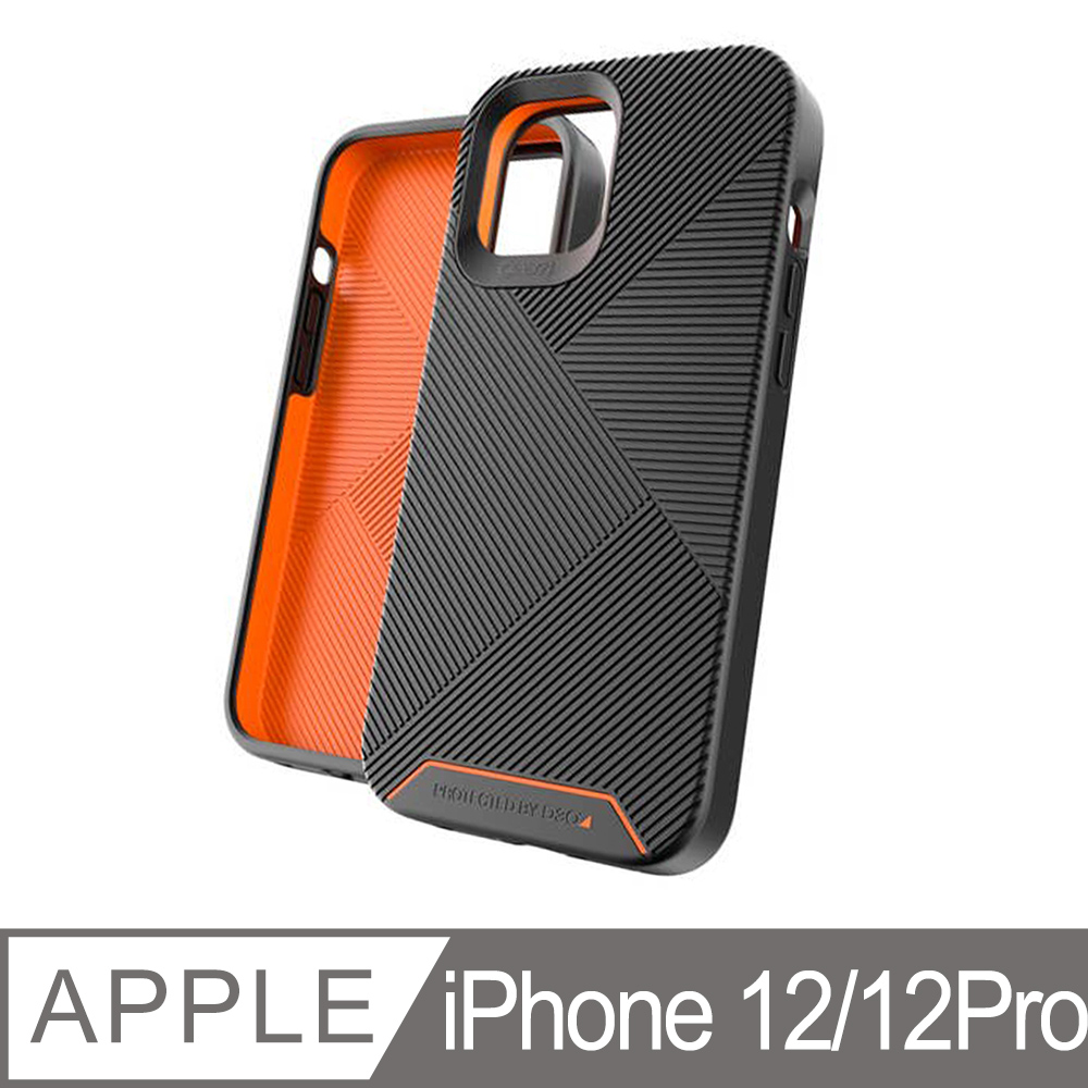 Gear4 iPhone 12/12 Pro 6.1吋 D3O® Battersea 巴特西黑橘條紋-抗菌頂級軍規(5米)防摔保護殼